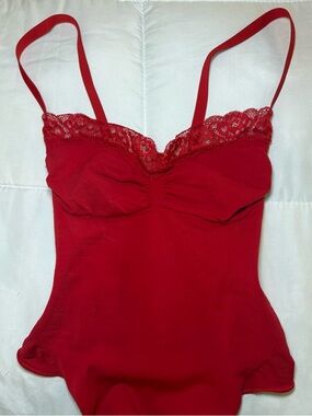 SKIMS Red Lace-Trim Bodysuit